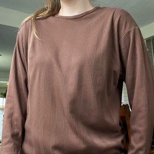 Vintage Brown Ribbed Long Sleeve Shirt